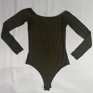 PrettyLittleThing Olive Green Off-Shoulder Long Sleeve Bodysuit